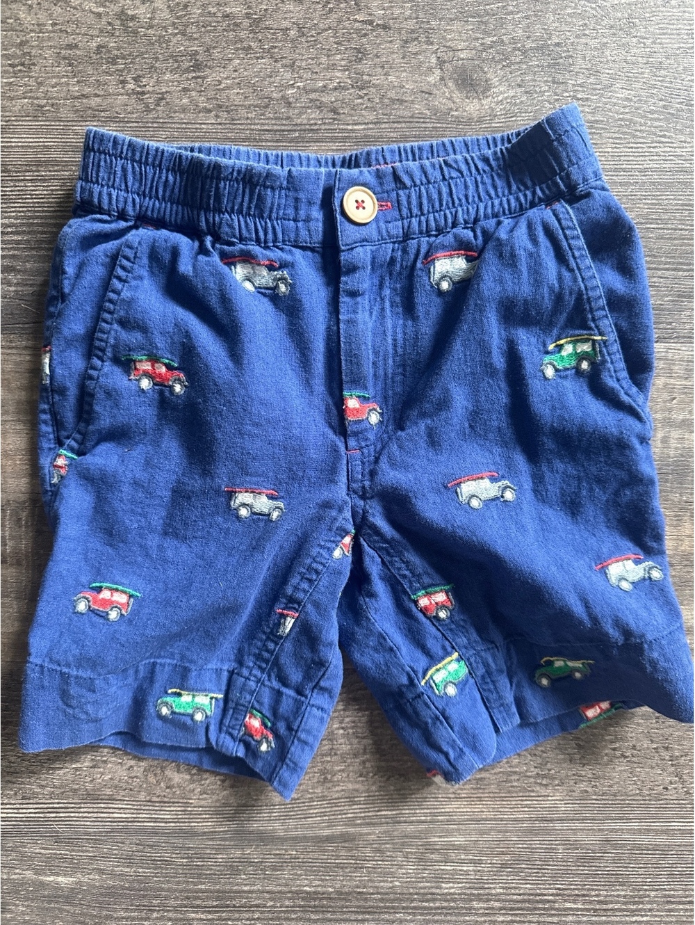 Mini Boden Boys Navy Blue Shorts with Car Embroidery Size 6Y